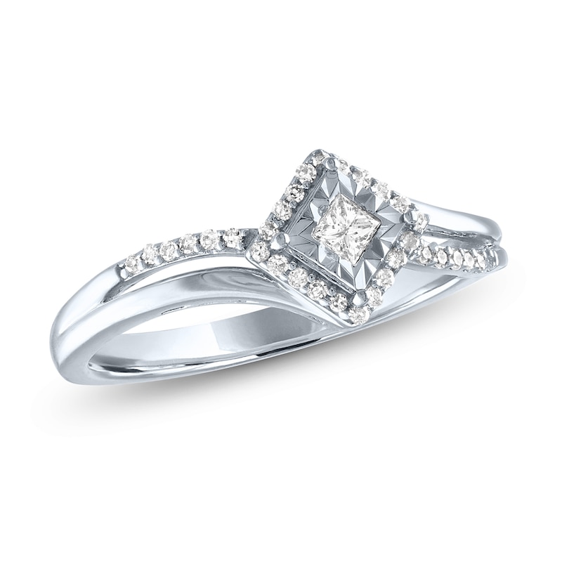 Main Image 1 of 1/6 CT. T.W. Diamond Tilted Square Frame Promise Ring in Sterling Silver