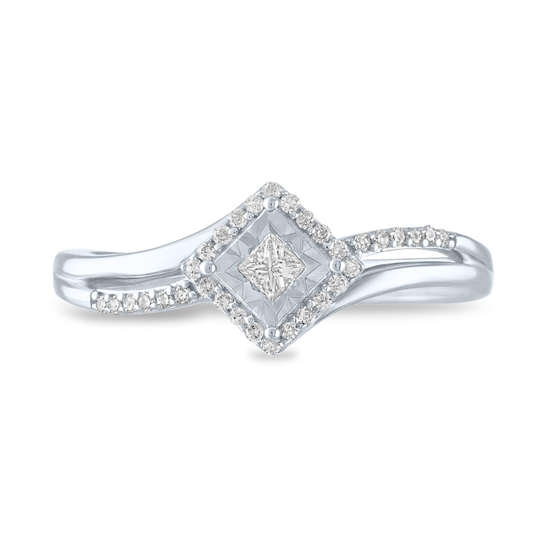 Main Image 2 of 1/6 CT. T.W. Diamond Tilted Square Frame Promise Ring in Sterling Silver