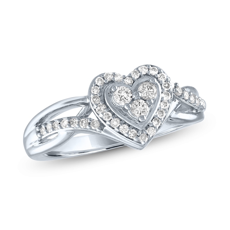 1/4 CT. T.W. Composite Diamond Heart Frame Twist Shank Promise Ring in Sterling Silver