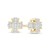 Thumbnail Image 0 of Men's 1/20 CT. T.W. Diamond Beaded Layered Cross Stud Earrings in 10K Gold