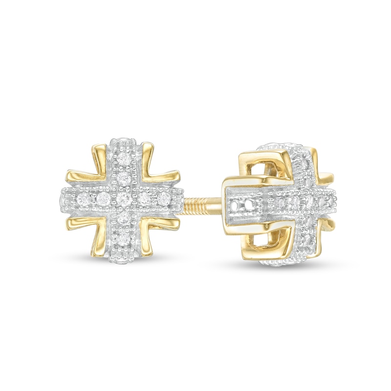 Men's 1/20 CT. T.W. Diamond Beaded Layered Cross Stud Earrings in 10K Gold