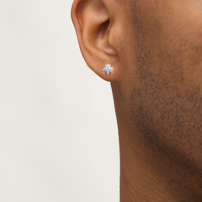Main Image 2 of 1/20 CT. T.W. Diamond Beaded Layered Cross Stud Earrings in 10K Gold
