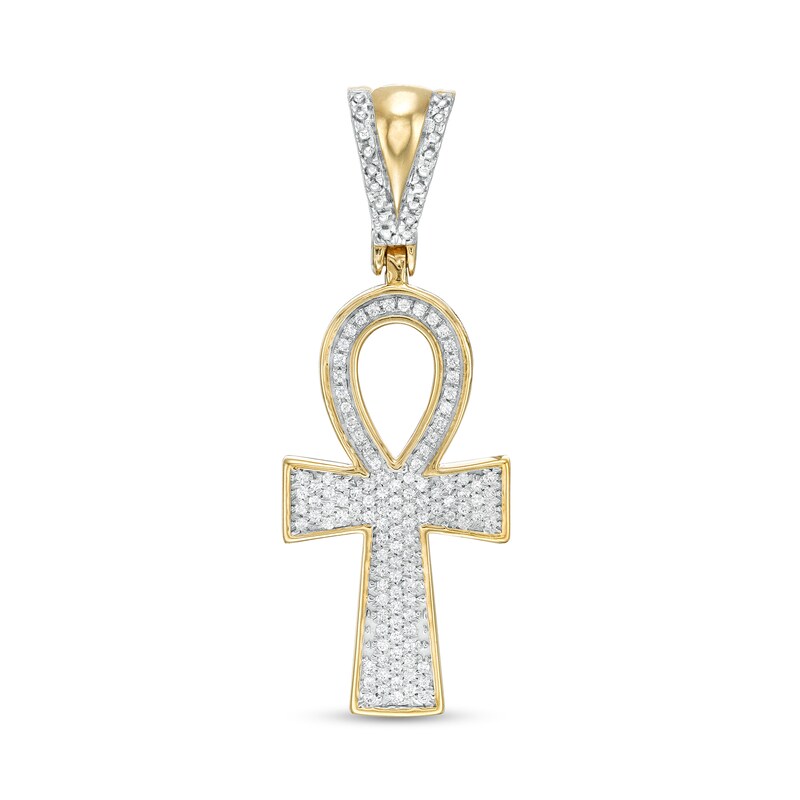 Main Image 1 of Men's 1/3 CT. T.W. Diamond Ankh Cross Necklace Charm in 10K Gold