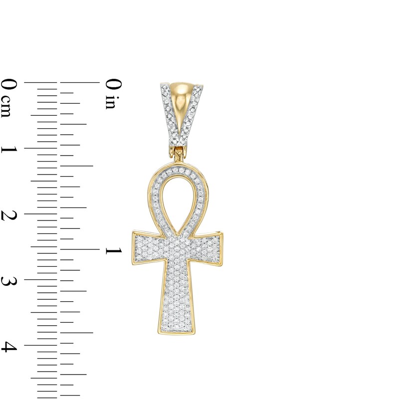 Main Image 2 of Men's 1/3 CT. T.W. Diamond Ankh Cross Necklace Charm in 10K Gold