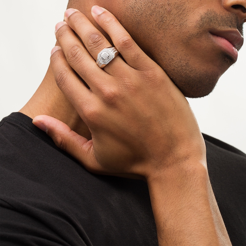 Main Image 2 of 1/2 CT. T.W. Composite Diamond Double Octagonal Frame Triple Row Ring in 10K White Gold