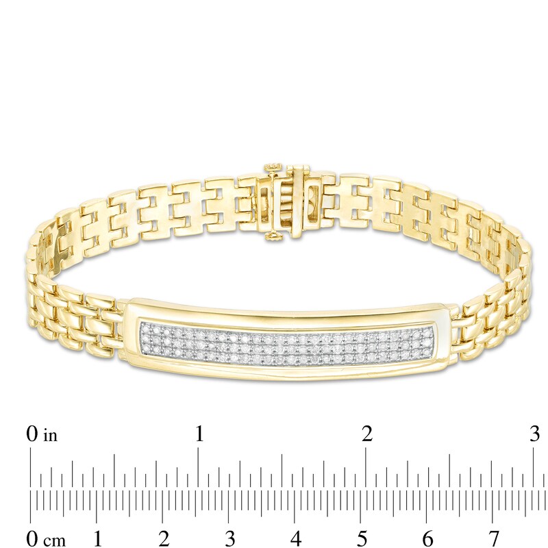 Main Image 3 of Men's 1 CT. T.W. Diamond Triple Row ID Bracelet in Sterling Silver with 14K Gold Plate - 8.5"