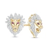 Men's 1/2 CT. T.W. Diamond and Lab-Created Ruby Lion Head Stud Earrings in 10K Gold