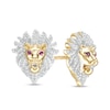 Thumbnail Image 0 of Men's 1/2 CT. T.W. Diamond and Lab-Created Ruby Lion Head Stud Earrings in 10K Gold