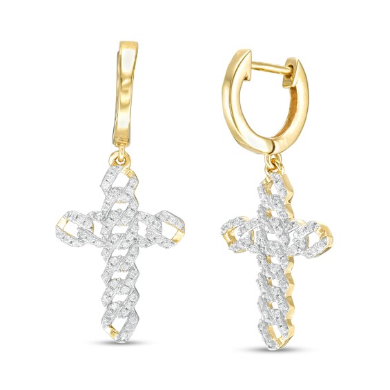 Men's 1/4 CT. T.W. Diamond Curb Chain Cross Drop Earrings in 10K Gold Men's 1/4 CT. T.W. Diamond Curb Chain Cross Drop Earrings in 10K Gold