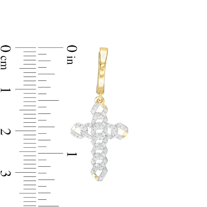 Men's 1/4 CT. T.W. Diamond Curb Chain Cross Drop Earrings in 10K Gold
