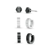 Thumbnail Image 1 of Men's 6.0mm Black Spinel Solitaire Stud and Huggie Hoop Earrings Set in Stainless Steel and Black Ion-Plate