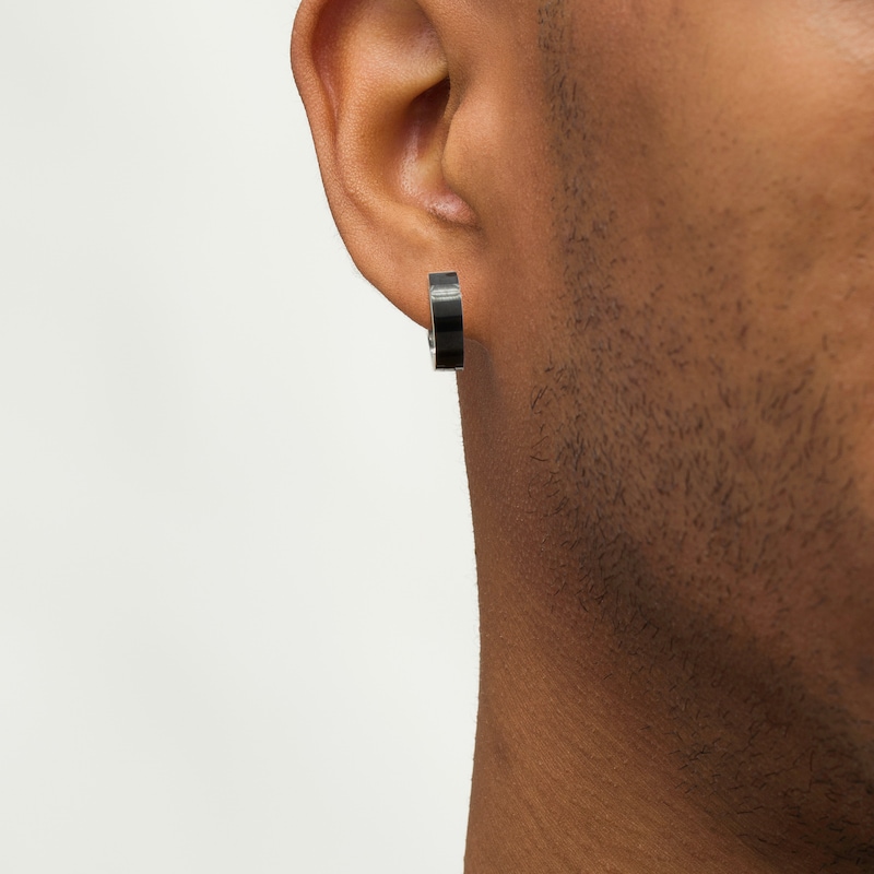 Main Image 2 of Men's 6.0mm Black Spinel Solitaire Stud and Huggie Hoop Earrings Set in Stainless Steel and Black Ion-Plate