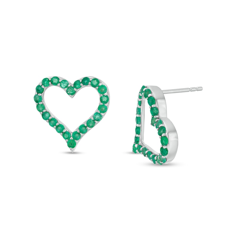 Main Image 1 of Emerald Heart Outline Stud Earrings in Sterling Silver