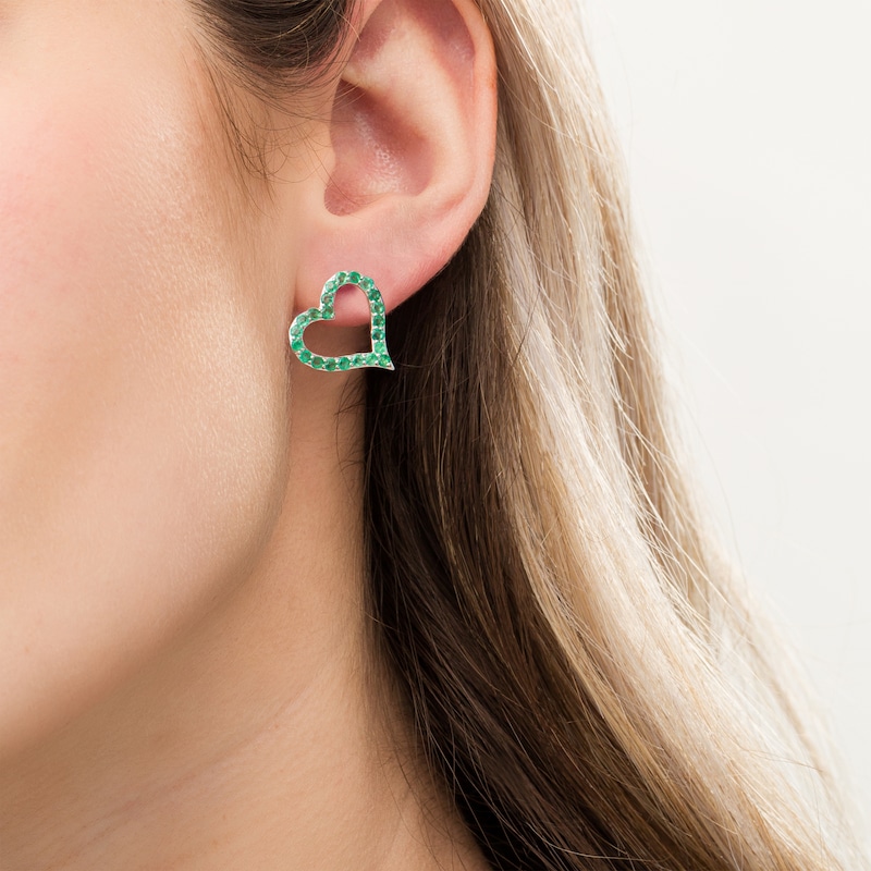 Main Image 2 of Emerald Heart Outline Stud Earrings in Sterling Silver