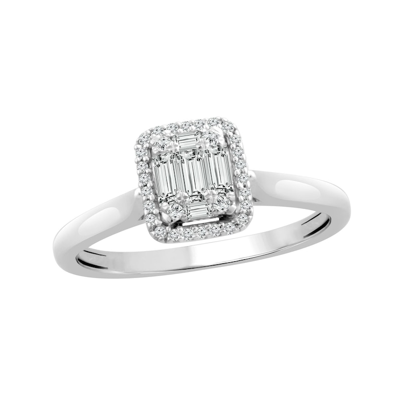 1/4 CT. T.W. Baguette Composite Diamond Cushion Frame Engagement Ring
