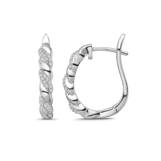 1/5 CT. T.W. Diamond Cascading Ribbon Hoop Earrings in Sterling Silver 1/5 CT. T.W. Diamond Cascading Ribbon Hoop Earrings in Sterling Silver