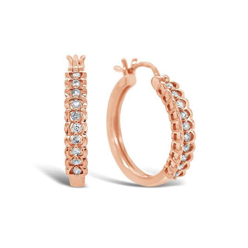 1/5 CT. T.W. Diamond Scallop Edge Hoop Earrings in Rose Flash-Plated Sterling Silver