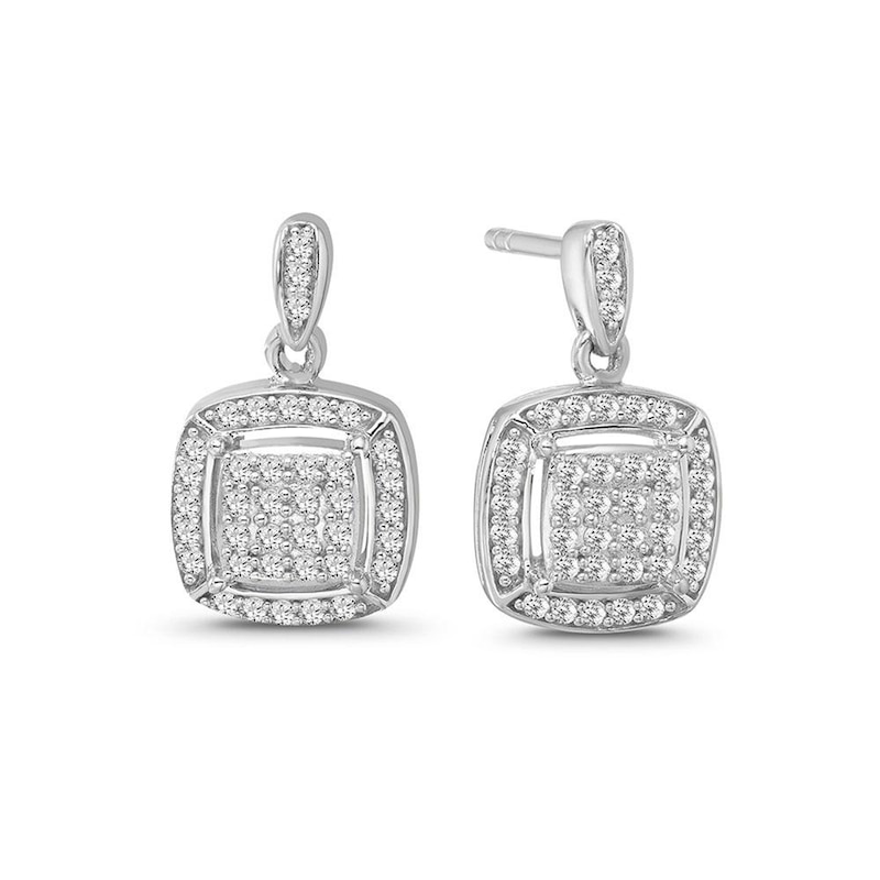 1/3 CT. T.W. Composite Diamond Cushion Frame Drop Earrings in Sterling Silver