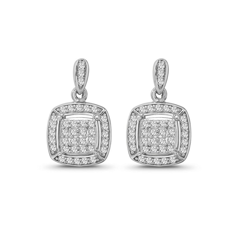 1/3 CT. T.W. Composite Diamond Cushion Frame Drop Earrings in Sterling Silver