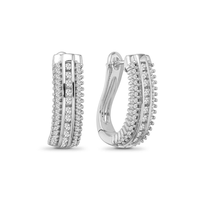 Main Image 1 of 3/8 CT. T.W. Diamond Multi-Row Curved Hoop Earrings in Sterling Silver