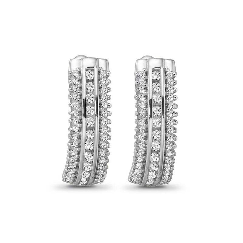 3/8 CT. T.W. Diamond Multi-Row Curved Hoop Earrings in Sterling Silver