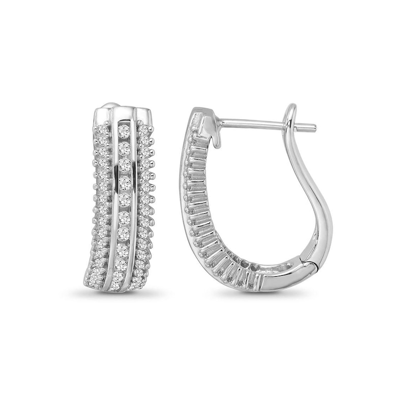 Main Image 3 of 3/8 CT. T.W. Diamond Multi-Row Curved Hoop Earrings in Sterling Silver
