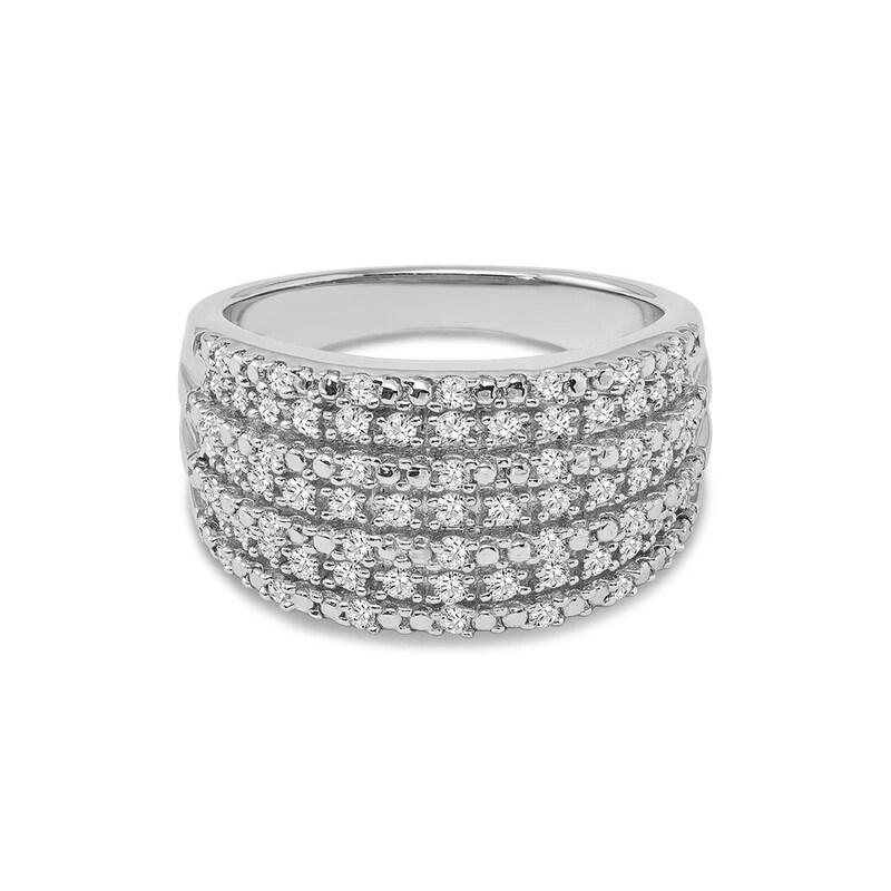 Main Image 3 of 1/2 CT. T.W. Diamond Multi-Row Ring in Sterling Silver