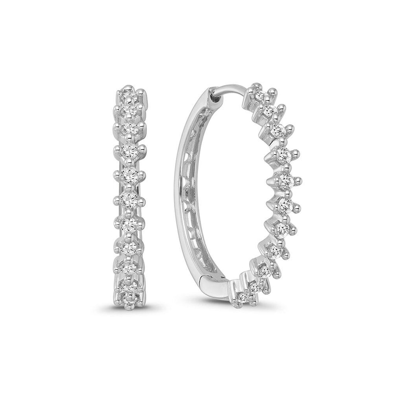 1/3 CT. T.W. Diamond Hoop Earrings in 10K White Gold