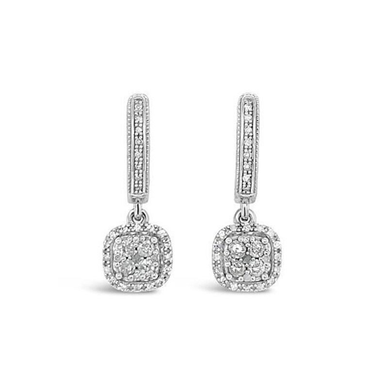 3/8 CT. T.W. Diamond Cushion Frame Drop Earrings in 10K White Gold
