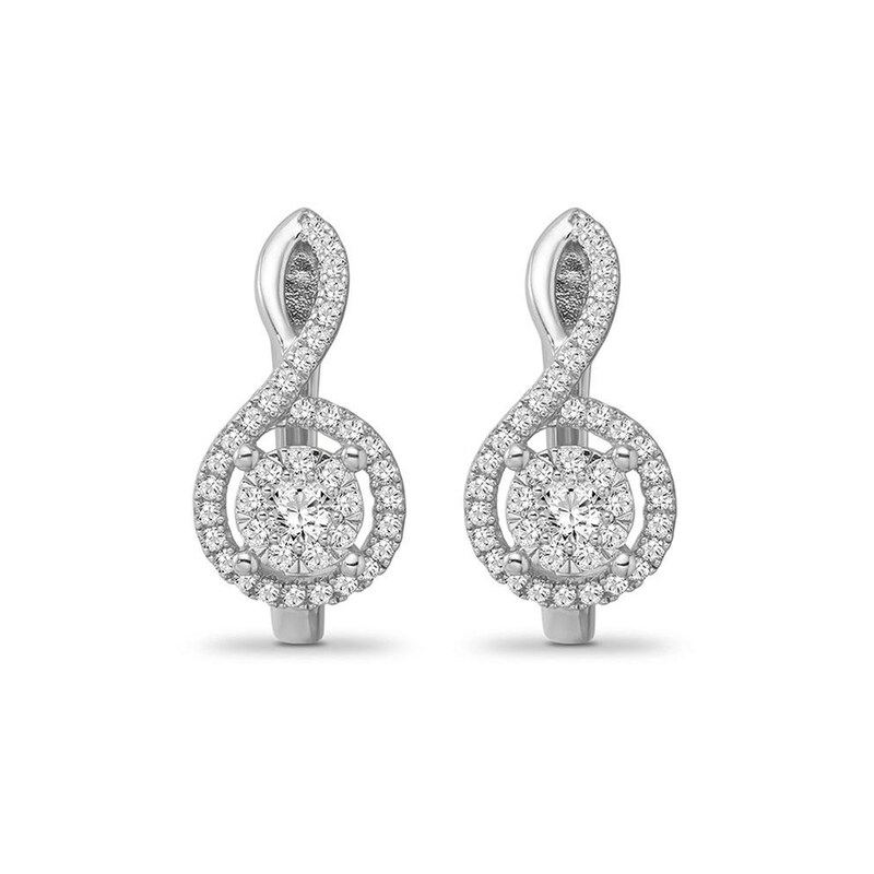1/2 CT. T.W. Diamond Twist Hoop Earrings in 10K White Gold