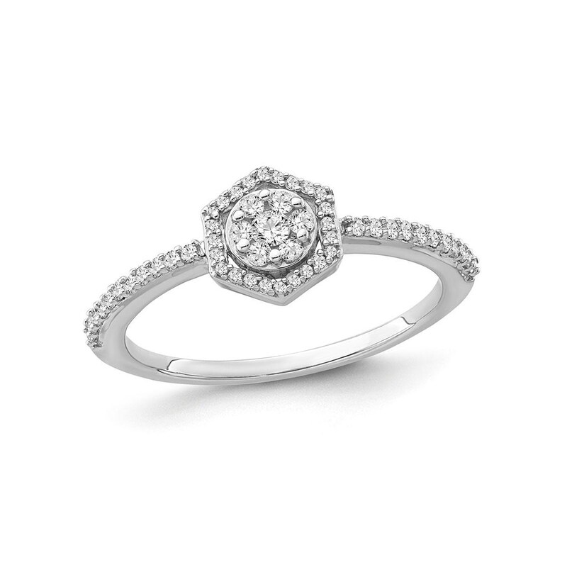 Main Image 1 of 1/4 CT. T.W. Diamond Hexagon Ring in 10K White Gold