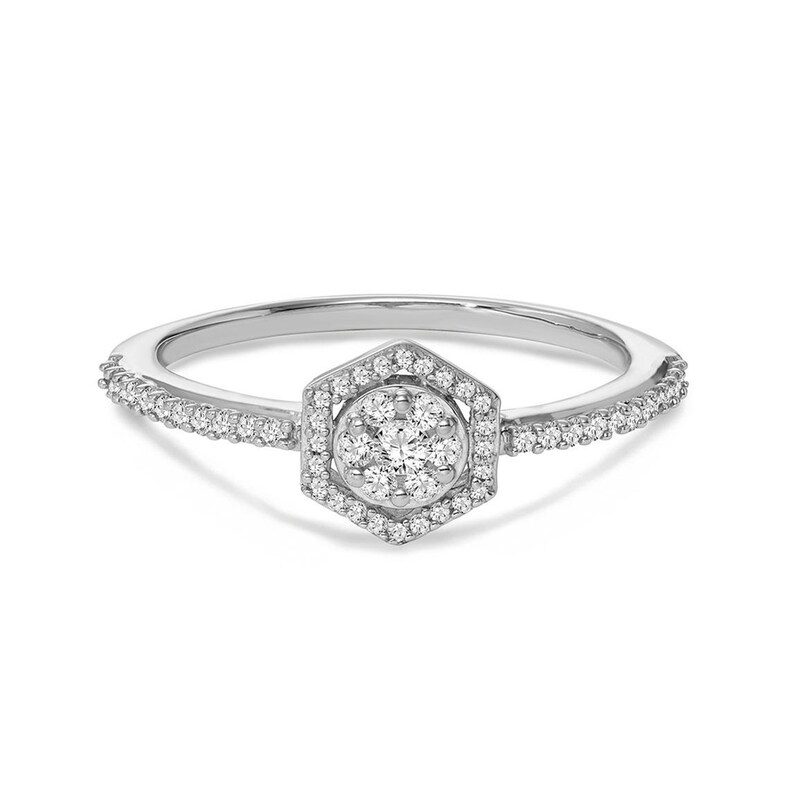 Main Image 3 of 1/4 CT. T.W. Diamond Hexagon Ring in 10K White Gold