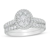 Thumbnail Image 1 of 1 CT. T.W. Oval Multi-Diamond Frame Bridal Set in 14K White Gold