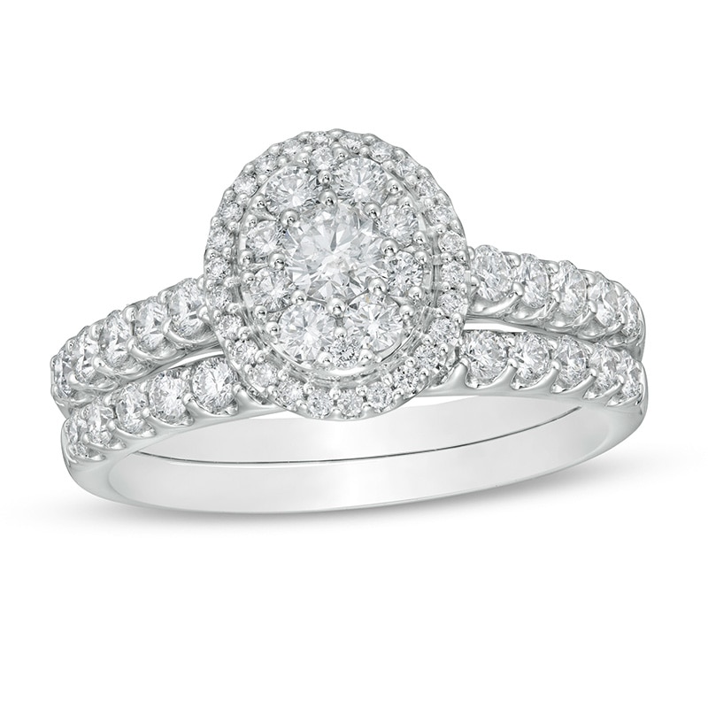 Main Image 1 of 1 CT. T.W. Oval Multi-Diamond Frame Bridal Set in 14K White Gold