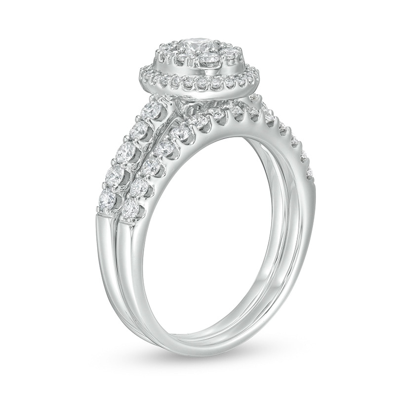 Main Image 3 of 1 CT. T.W. Oval Multi-Diamond Frame Bridal Set in 14K White Gold
