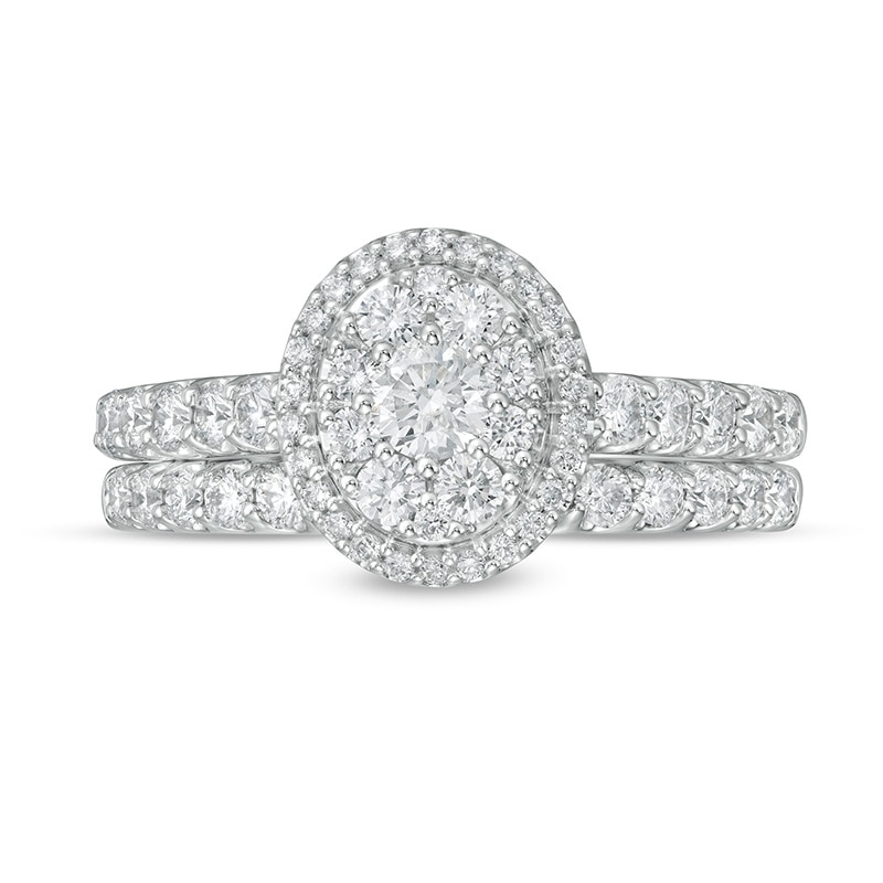 Main Image 4 of 1 CT. T.W. Oval Multi-Diamond Frame Bridal Set in 14K White Gold