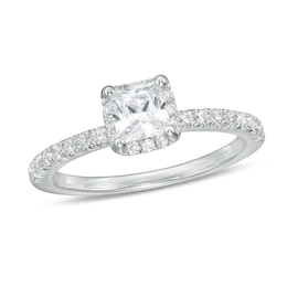1 CT. T.W. Princess-Cut Diamond Cushion Frame Engagement Ring in 14K White Gold (I/I2)