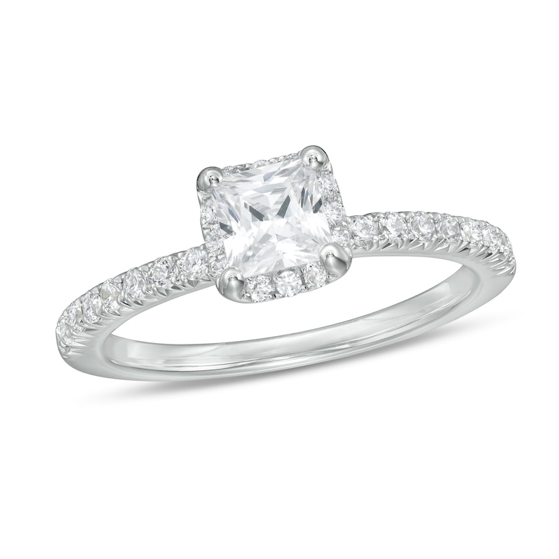 Main Image 1 of 1 CT. T.W. Princess-Cut Diamond Cushion Frame Engagement Ring in 14K White Gold (I/I2)