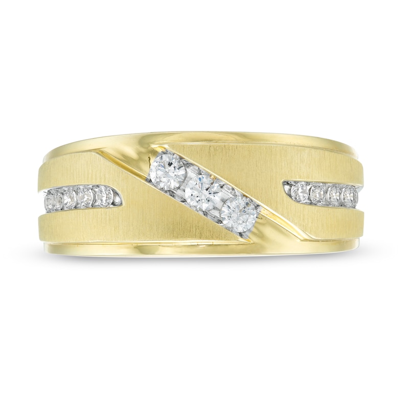 Main Image 4 of 3/8 CT. T.W. Diamond Three Stone Slant Wedding Band in 10K Gold