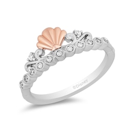 Enchanted Disney Ariel 1/10 CT. T.W. Diamond Crown Ring in Sterling Silver and 10K Rose Gold - Size 7