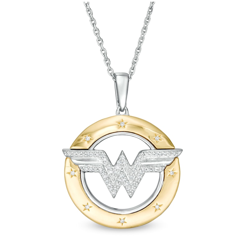 Main Image 1 of Wonder Woman™ Collection 1/10 CT. T.W. Diamond Symbol Circle Pendant in Sterling Silver and 10K Gold