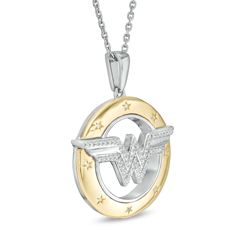 Main Image 3 of Wonder Woman™ Collection 1/10 CT. T.W. Diamond Symbol Circle Pendant in Sterling Silver and 10K Gold