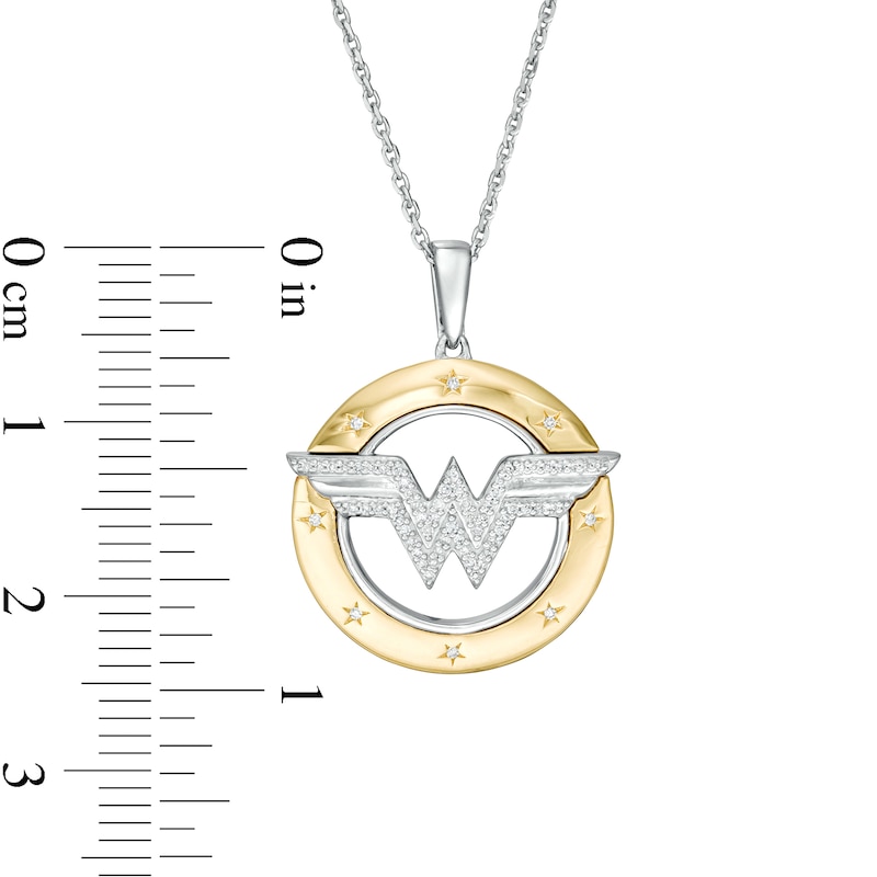 Main Image 4 of Wonder Woman™ Collection 1/10 CT. T.W. Diamond Symbol Circle Pendant in Sterling Silver and 10K Gold
