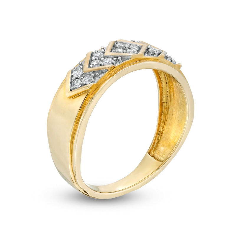 Main Image 5 of 1-1/5 CT. T.W. Composite Diamond Chevron Pattern Wedding Ensemble in 10K Gold - Size 7 and 10