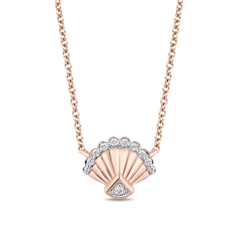 Enchanted Disney Ariel 1/10 CT. T.W. Diamond Seashell Necklace in 10K Rose Gold
