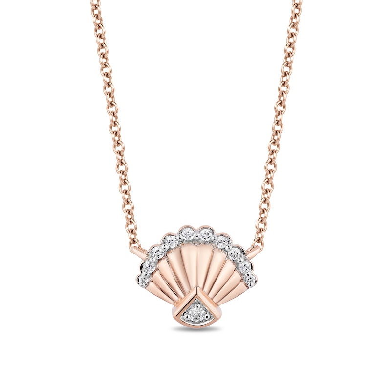 Main Image 1 of Enchanted Disney Ariel 1/10 CT. T.W. Diamond Seashell Necklace in 10K Rose Gold