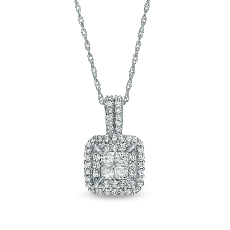 3/8 CT. T.W. Quad Princess-Cut Diamond Double Frame Pendant in 10K White Gold