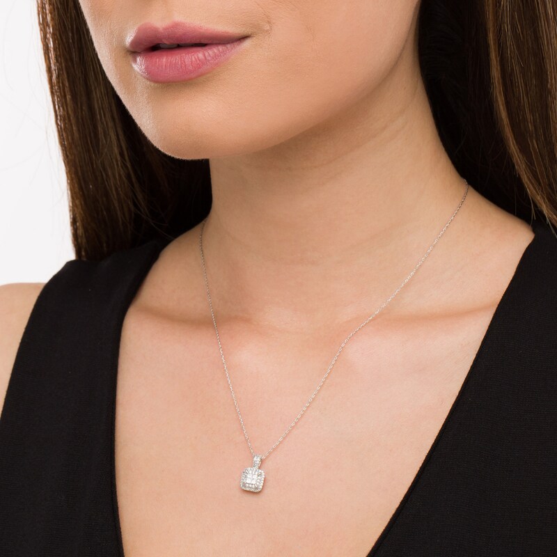 3/8 CT. T.W. Quad Princess-Cut Diamond Double Frame Pendant in 10K White Gold