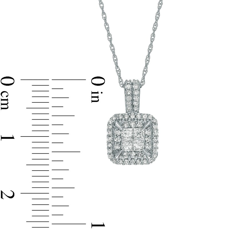 3/8 CT. T.W. Quad Princess-Cut Diamond Double Frame Pendant in 10K White Gold