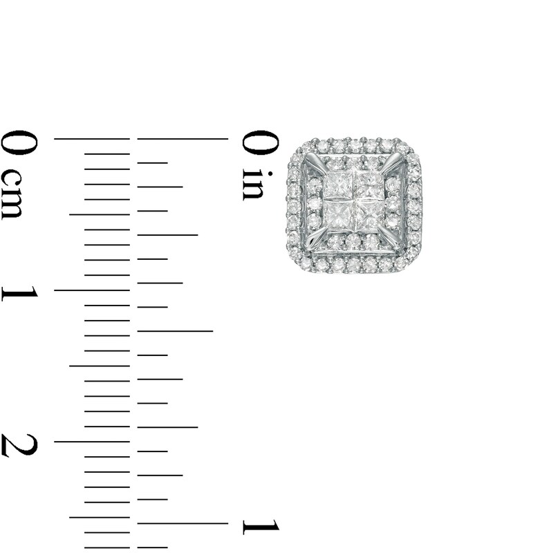 Main Image 3 of 3/4 CT. T.W. Quad Princess-Cut Diamond Double Frame Stud Earrings in 10K White Gold